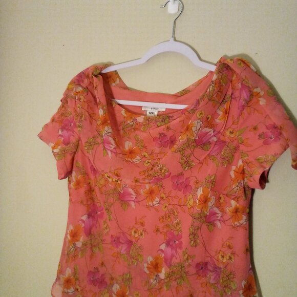 Miss Dorby Dress Women 12P 12 Petite Layered Short Sleeve Floral Pink - Picture 4 of 16